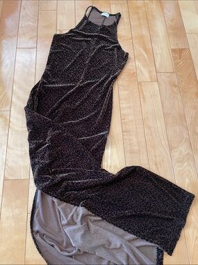 S-M.  Alluring Brown Leopard Velvet Dress